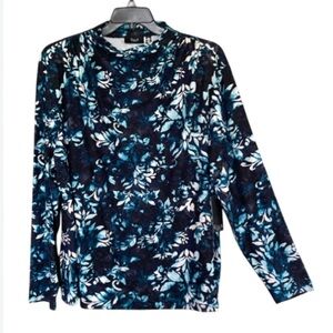 3/$45 Ella black w deep teal floral print top soft with stretch casual boho 3X